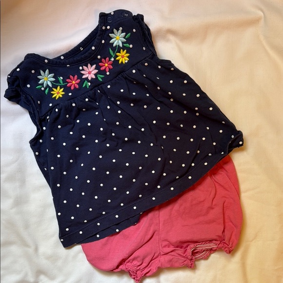 Carter's Other - Carter's Pink Baby Bloomers and navy polka dot top